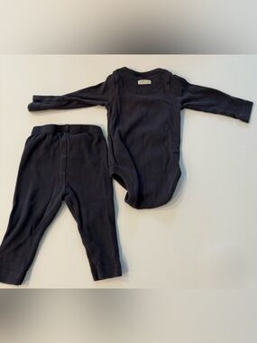 Fixoni organic cotton Long-Sleeve Ribbed One-Piece and Pants Set - navy